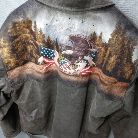 Bradford Exchange Land of the Free American Eagle Flag Leather Bomber Jacket Lar - Picture 2 of 9